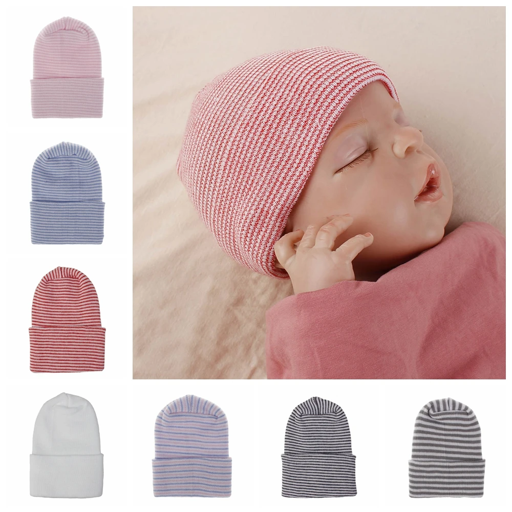 

8 Colors Newborn Baby Girls Stripe Hats Winter Warm Caps Fashion Knitted Infant Hat Children Headwear Toddler Christmas Gifts