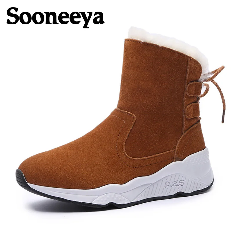 Sooneeya; новые полусапожки; женские зимние сапоги с ремешком сзади; уличная теплая женская обувь на платформе с мехом; Botas Mujer