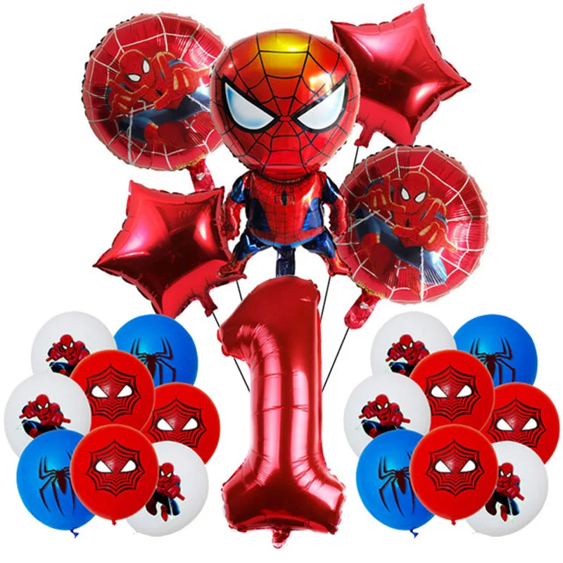 Party Decorations Spiderman Birthday Party Decorations Balloons Disposable Tableware 3D Great Spider Foil Balloon Party Supplies Plate Napkins