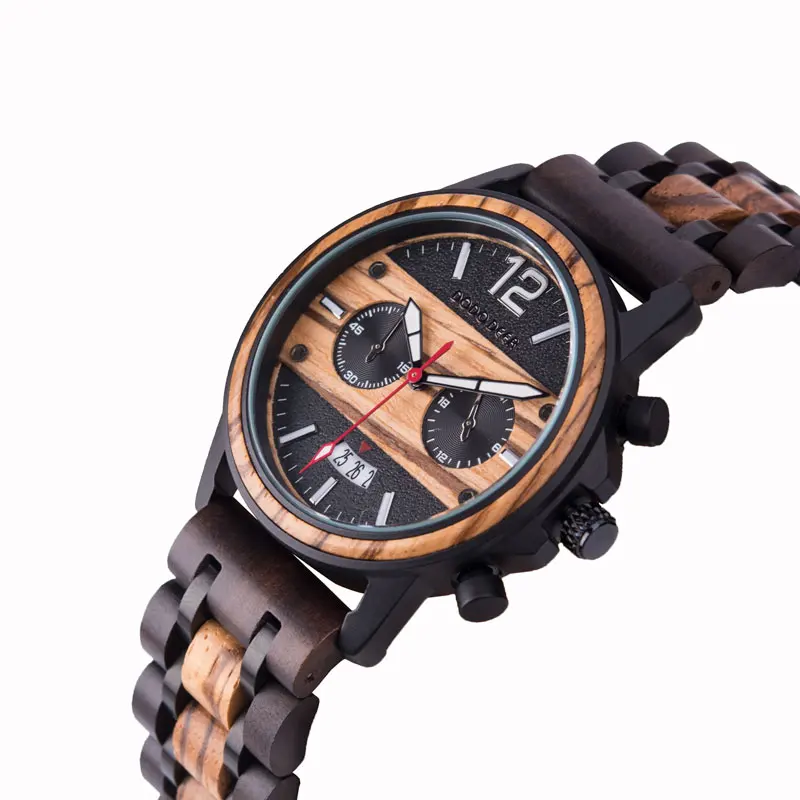 

DODO DEER Wooden Watch Men erkek kol saati Luxury Stylish Wood Timepieces Chronograph Quartz Watches Custom watch Male D01-2
