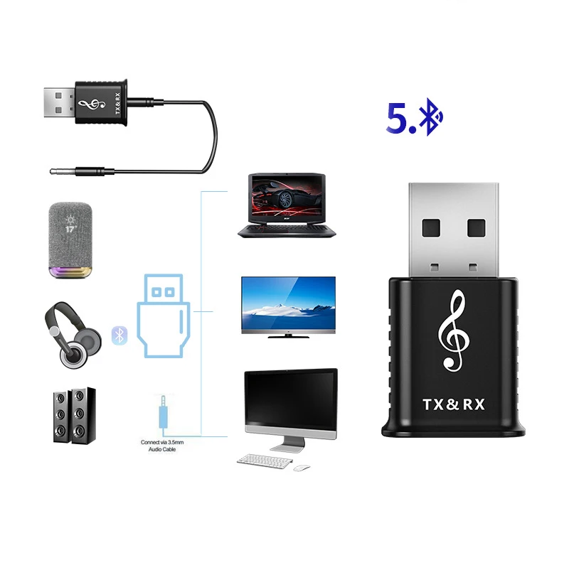 USB Bluetooth 5,0 аудио передатчик приемник адаптер для ТВ ПК автомобиля AUX динамик абсолютно и высокое качество