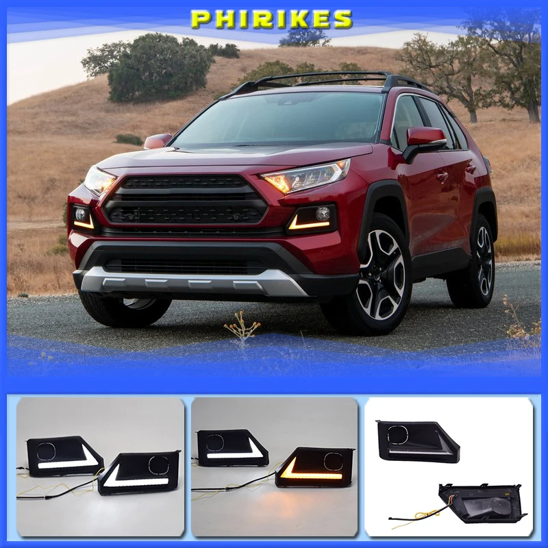 

Светодиодный ные дневные ходовые огни для Toyota RAV4 Adventure 2019-2021, дневные ходовые огни, противотуманные фары с динамической реальностью