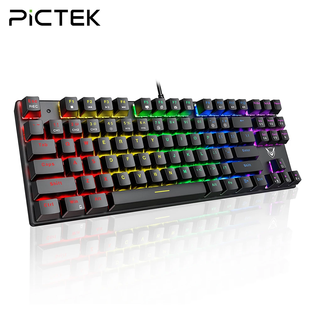 PICTEK PC244 Проводная игровая клавиатура механическая клавиатура RGB светодиодный Подсветка USB синий переключатель 87 клавиш для компьютера PC Gamer