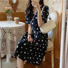 

2021 New Flower Print Summer Dress Evening Long Vintage Dresses Oversize Short Sleeve Beach Women Dress Robe Vestido Prom