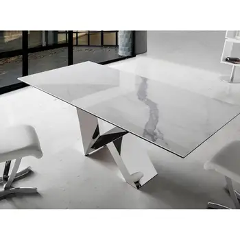 

ANGEL CERDA-porcelain marble dining table and stainless steel base, modern Italian design table, table 1038.03