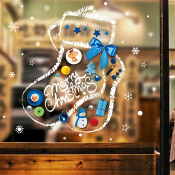 

[shijuekongjian] Christmas Socks Glass Stickers DIY Snowflakes Wall Decals for Living Room Shop Window Festival Decoration