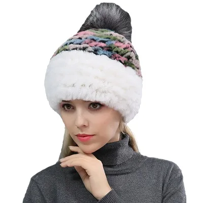 Style 1 Женские меховые шапки из натурального меха кролика Рекс, женские зимние теплые шапочки-бини ручной работы, пушистые мягкие - Цвет: Style 1