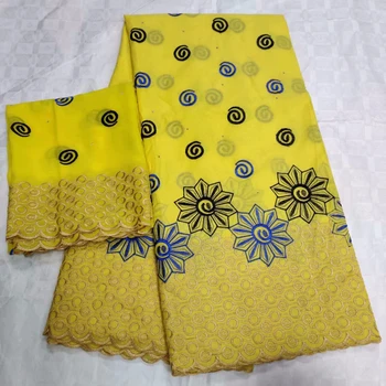 

2019 Latest African Net Lace Fabric 100% Cotton Punch Embroidery High Quality Swiss voile Lace Fabrics For Dress 5+2Yards