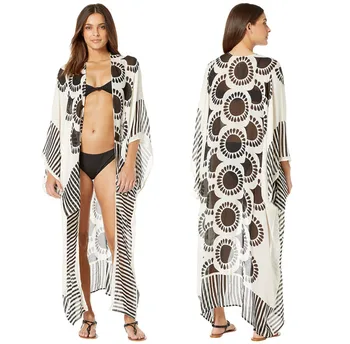 

Printting Chiffon Beach Dress Tunics for Beach Long Kaftan Bikini Cover Up Robe De Plage Sarong Beach Swimsuit Coverup