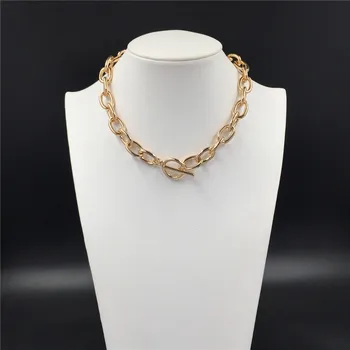 

Causal Gold Color Plating T bar O bar No Extension Chain Choker Necklace For Women Girl