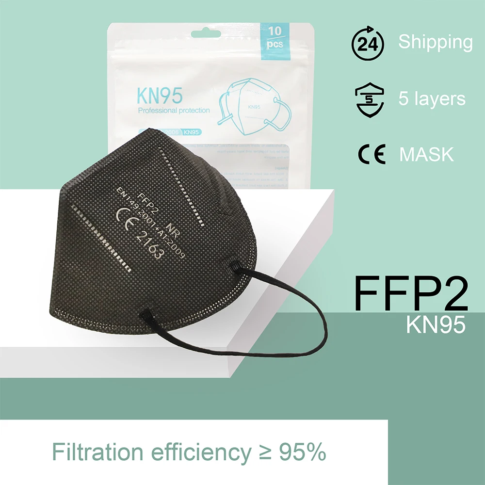 Mascarilla reutilizable KN95 FFP2 con filtro de 5 capas, máscara respirador antipolvo de alta calidad, color negro, CE FFP2