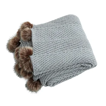 

Car Crochet Office Super Soft Throw Blanket Solid Knitted Warm With Pompom Home Decor For Sofa Bed Photo Props Travel Fashion