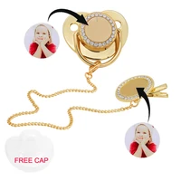 Personalized Sublimation Blank Baby Pacifier Rhinestone Dummy Clips Chain Gold Bling Pacifier Infant Nipple 1