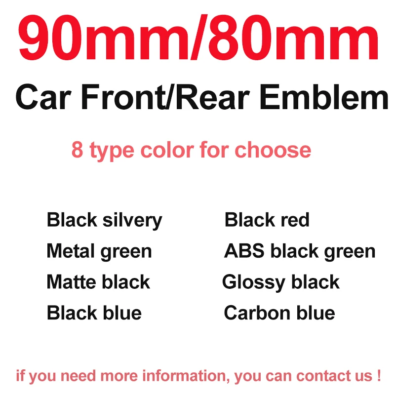 

Car Front Hood Emblem Covers Rear Trunk Sticker ABS 90MM 80MM black sivlery/red /green/carbon fiber blue /glossy/matte Logo