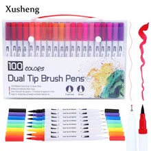 12/18/24/36/48/72/100 Цвета файнлайнер, двойной наконечник кисть ручки для рисования картина написанная акварелью художественный Маркер ручки школьные принадлежности 04350