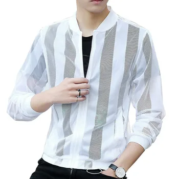 

Zogaa 2020 Spring Fashion Men's Sexy Mesh Jackets Coat Thin Bomber Jacket Hollow Out White Black Sun Protection Outerwear M-5XL