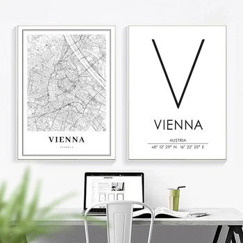 

Black White Vienna Austria Map Print Canvas Wall Art Print Vienna Coordinates Painting Nordic Decorative Pictures Home Decor