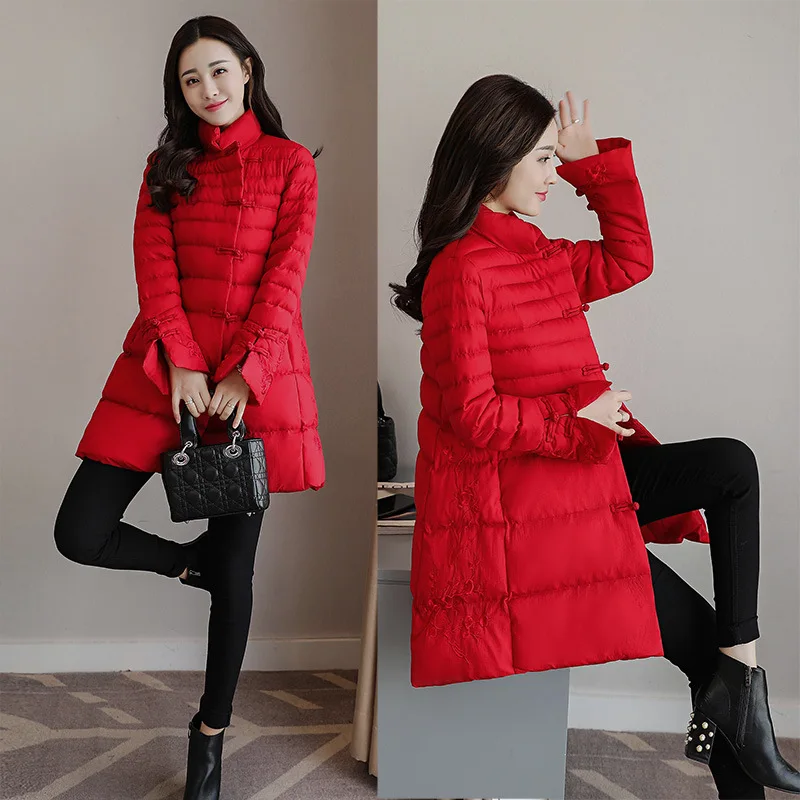 

2018 New Style Ethnic-Style Thin Cotton-padded Clothes Chinese-style Retro Embroidered Stand Collar Slim Fit Cloak Coat Winter W