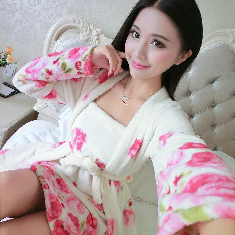 Мягкая Пижама женская фланелевая Домашняя одежда кимоно халат ночная рубашка пижама, пеньюар коралловый флис зеленый Домашняя одежда халат - Цвет: Style E