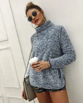 

2019 autumn winter Women Knitted Turtleneck Sweater Casual Loose Fluffy Pullover Jumper Soft Warm Outerwear Elasticity Pullovers