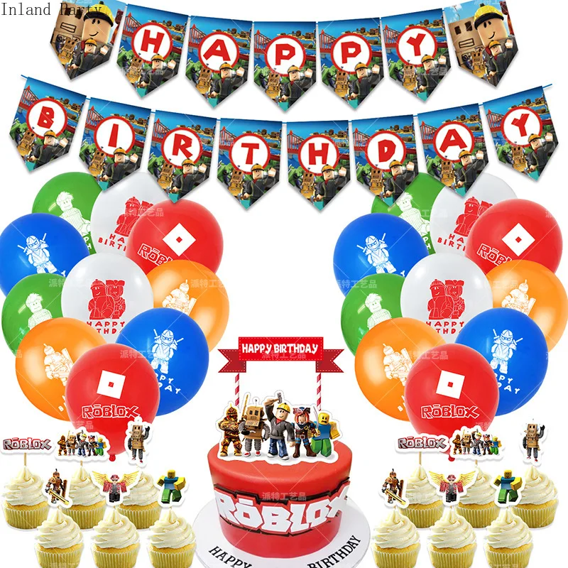 Roblox Game Balloons Banner Cake Topper Boy Girl Birthday Party Decor Roblo Game Theme Baby Shower Supplies Children Toys Gift Party Diy Decorations Aliexpress - girl roblox cake