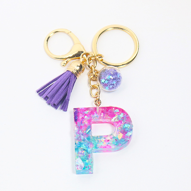 Creative Letter Alphabet Crystal Arylic Liquid Keychain Women Key Chains Ring Car Bag Tassels Pendent Charm Gift Accessory
