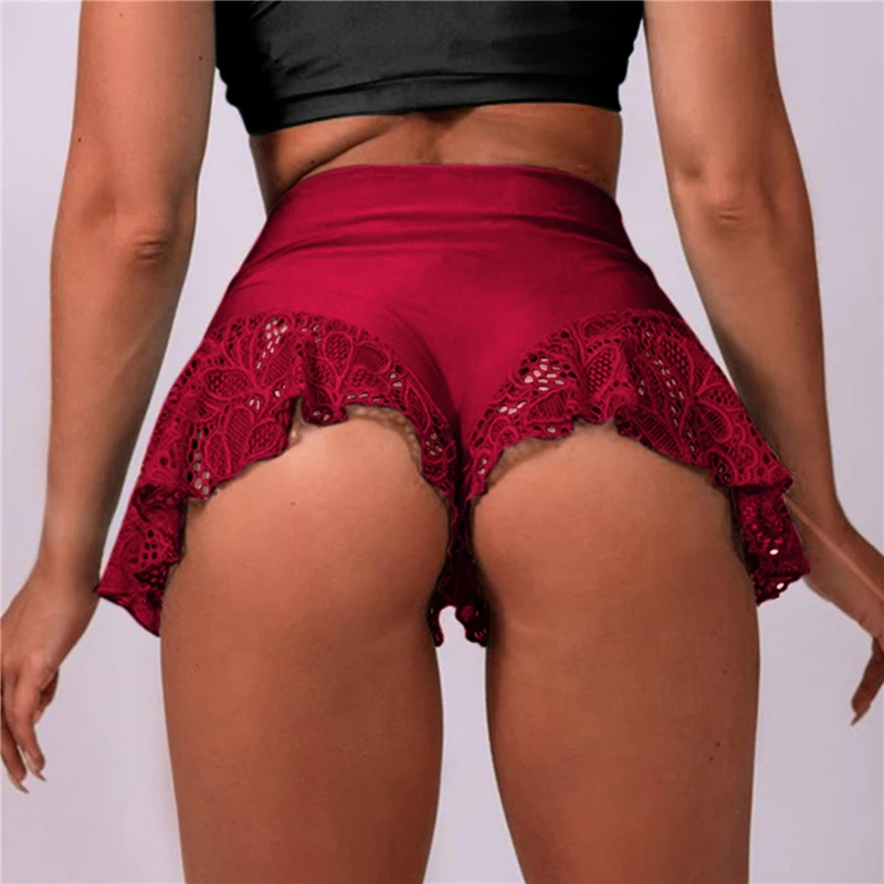 matching tracksuit set Sexy High Waist Shorts New Women'S Lace Solid Color Ruffle Dance Shorts Shorts Mini Tight Bottom Summer Mature Clothes cute pj sets