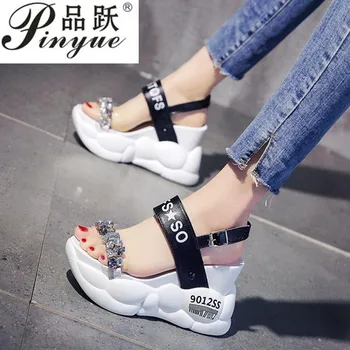 

new Summer Women Sandals Black Wedge Heels Sneakers Summer Peep Toe High Heels Platform White Flip-Flops Thick Bottom Sandals