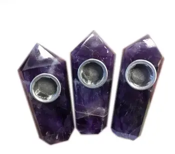 

1pc Natural Quartz crystal Tobacco pipe rose quartz Smoking tube amethyst stone Crystal Point Wand Healing With Metal Filter