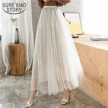 

Summer New Korean Style High Waist Expansion Skirt High Quality Tulle Skirt Slimming Skirt Long Skirt Women 8964 50