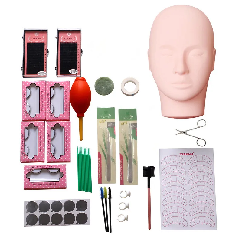 Training Eyelashes kit False Eyelash Extension Grafting Practice Curl Glue Tweezer Tools Set Bag For Eye 3