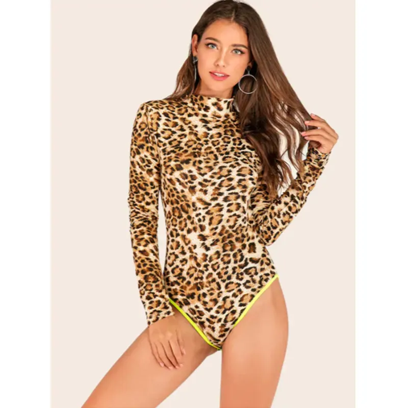 Leopard Print Bodysuit Macaco Overals for Women Winter Body Sexy Outfits for Woman Korean Overalls Nova Fashion Knit Bodysuit
