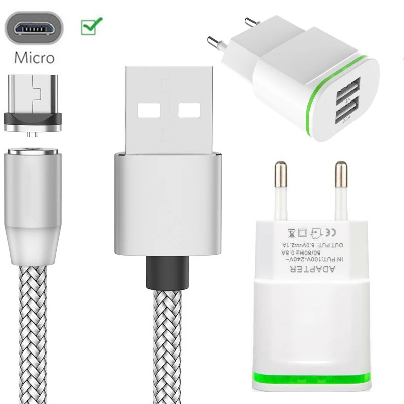 2 порта USB зарядное устройство для телефона samsung S6 S7 huawei P Smart Redmi 5 6 7A Android Магнитный