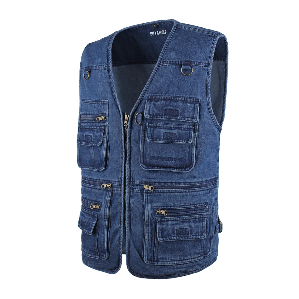 denim fishing vest