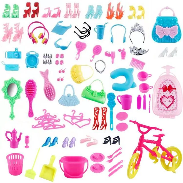 85pcs/set Barbie Doll Vestidos Shoesjewellery Roupas Acessórios Vestir-se  Jogo