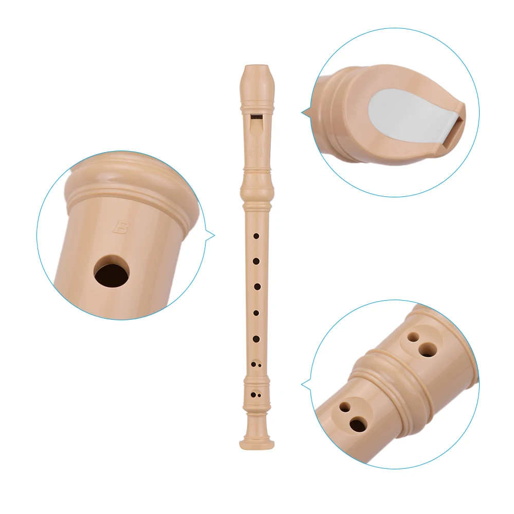 QIMEI QM8A-4B Baroque Style Fingering 8 Holes Soprano Descant Recorder ABS Flute Portable Lanyard Finger Rest