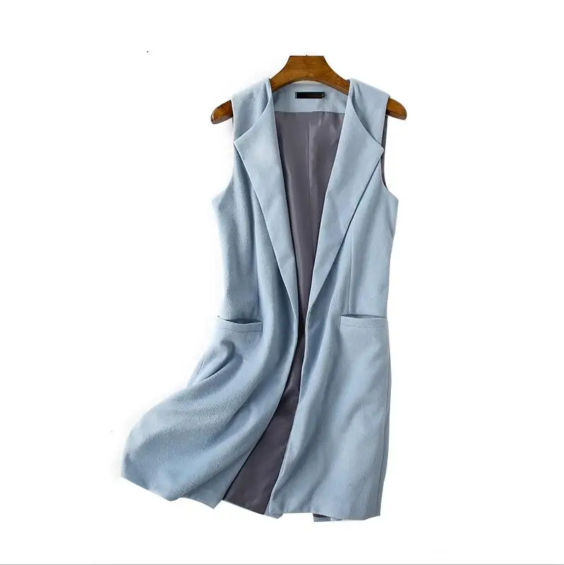 light blue Женский осенне-весенний длинный жилет безрукавка Женская офисная одежда длинный жилет Женское пальто повседневный жилет без рукавов Топы Плюс Размер - Цвет: light blue