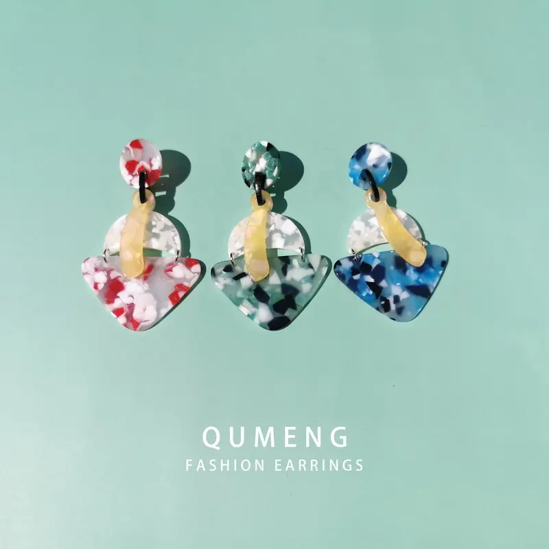 QUMENG 2020 Новые Нерегулярные геометрические Бохо акриловые массивные серьги