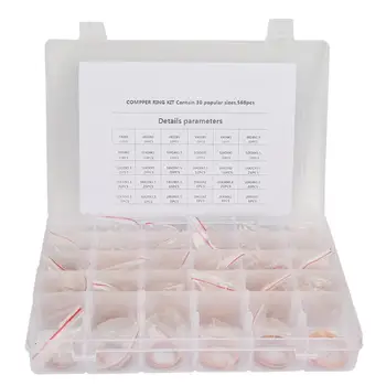 

568pcs 30 Sizes Metal Sealing O-Ring Assortment Copper O-Ring for Automotive / Electrical Applications