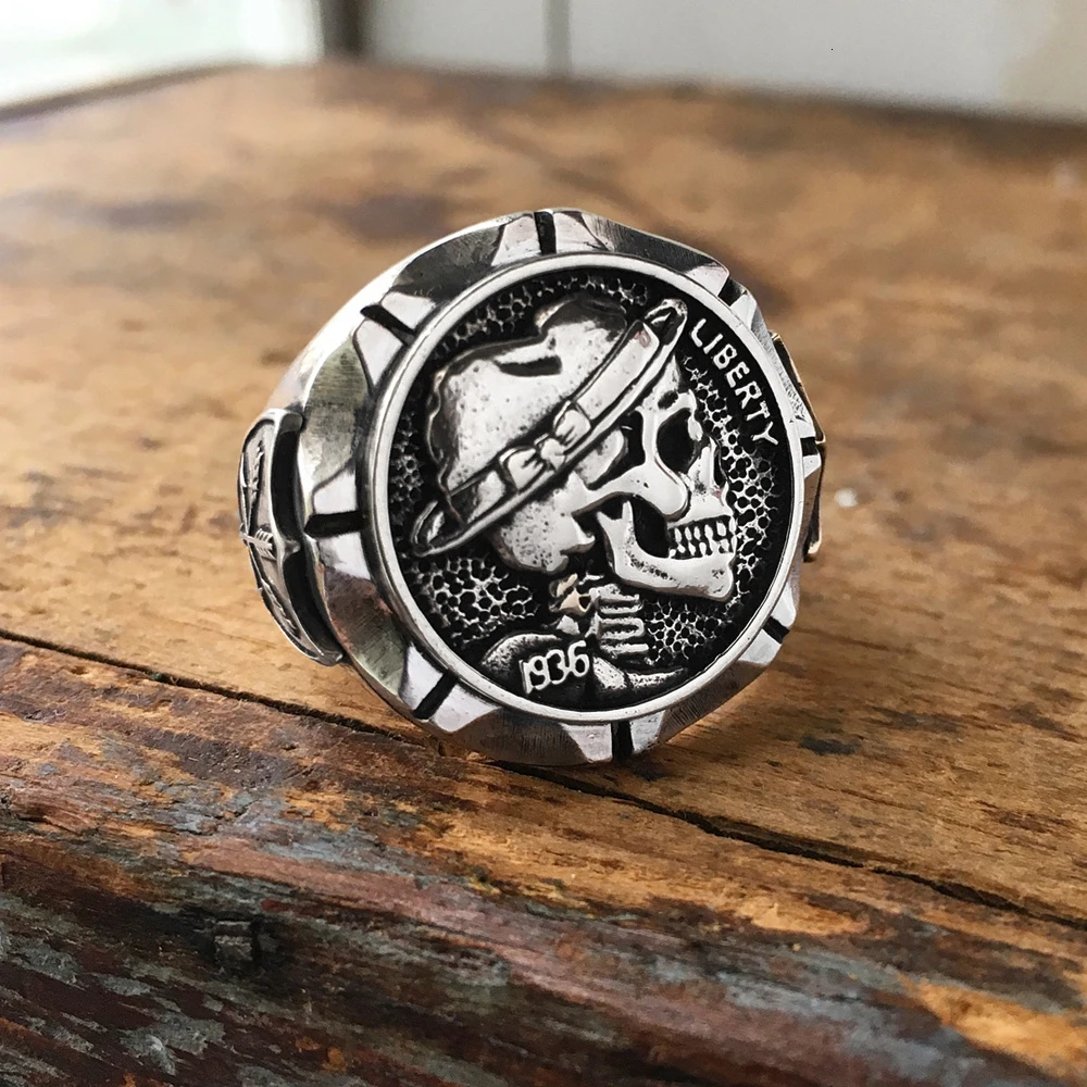 EYHIMD Хобо никель смелый череп кольца мужские мексиканский индийский Байкер стиль монета серебро Нержавеющая сталь кольцо подарок для Него