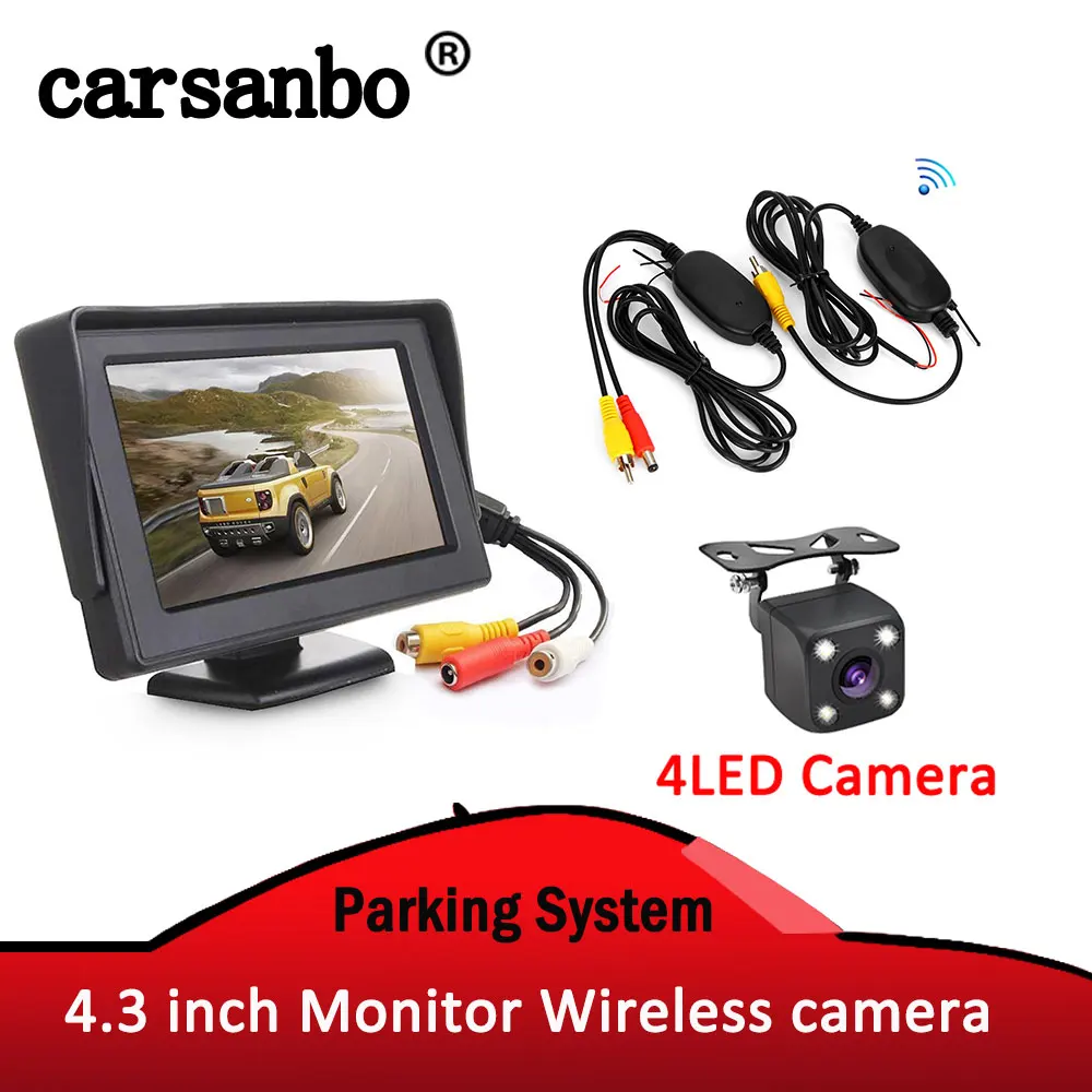 

4.3 inch TFT Car Monitor with Night Vision Reverse Rear view Camera and 2.4 G Wireless RCA Transmitter & Receiver Parking system
