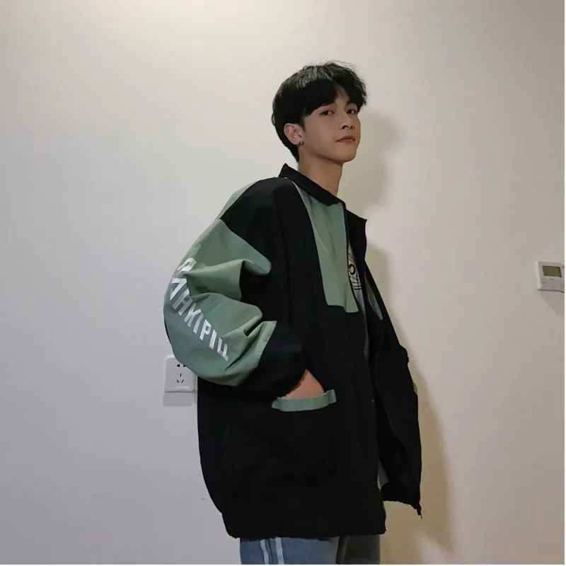 

Autumn New Japanese Jacket Men Fashion Contrast Color Stitching Casual Tooling Jacket Street Wild Hip Hop Loose Bomber Jacket