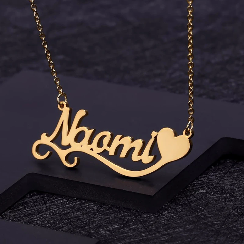 Заказное именное ожерелье с символом сердца Cursive из нержавеющей стали именная