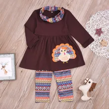 Эксклюзивная одежда для детей; рождественское платье с топом в стиле индейки на День Благодарения для девочек+ штаны в стиле ацтеков; зимняя одежда с круглым вырезом и длинными рукавами