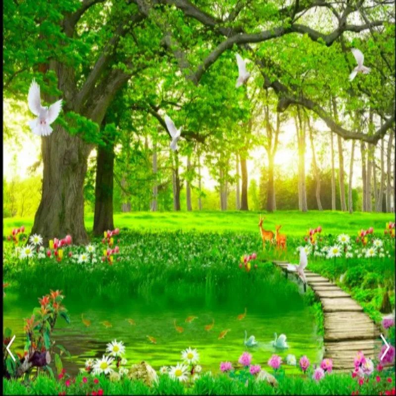 Объемные фотообои с большим деревом лесным пейзажем Настенные обои природным