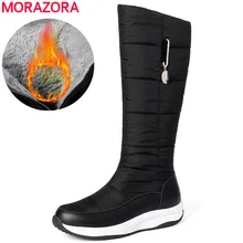 MORAZORA/ зимние сапоги из натуральной кожи; женская обувь на платформе; повседневные водонепроницаемые теплые зимние сапоги на меху с молнией; Размеры 35-44