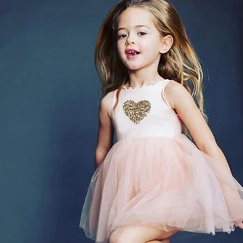 

Girls Dress Clothing Girls Casual Fashion Baby Girl Heart-shaped Sleeveless Mesh Princess Dress A-Line Wears 2-7Y