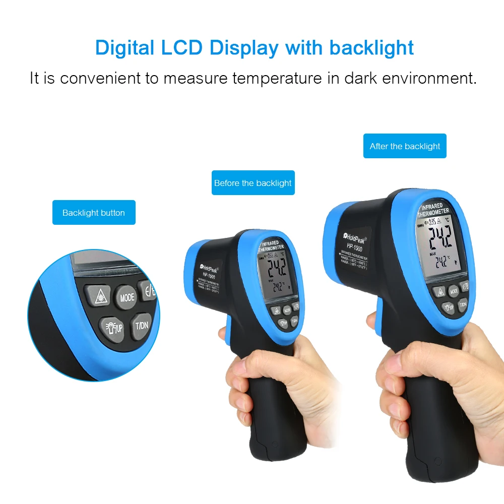 

HoldPeak Handheld Non contact LCD Infrared Thermometer 30:1 Temperature Meter Data Hold Function