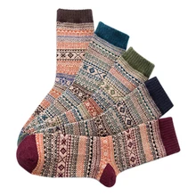 Зимние женские носки из кроличьей шерсти, толстые женские носки в национальном стиле, женские ретро жаккардовые двойные дорожные носки