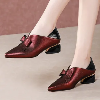 

Sweet Women Pumps genuine Leather Rome Pumps Square med Heels Spring Summer Prom Paty Night Club Shoes Woman